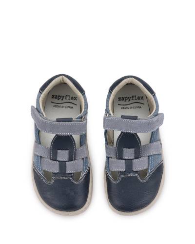 Sandalia barefoot infantil Zapyflex piel-lona jeans