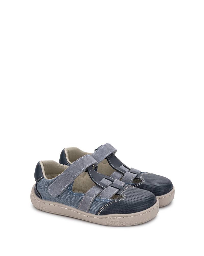 Sandalia barefoot infantil Zapyflex piel-lona jeans