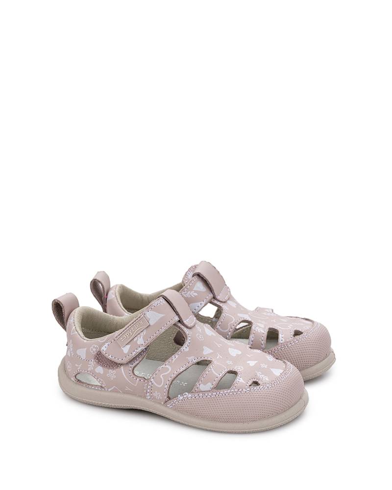 Sandalia de piel Respetuosa Corazones color rosa