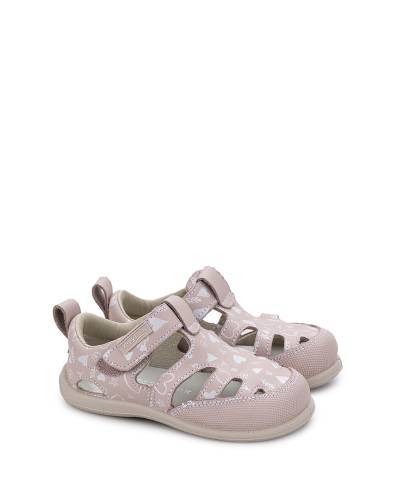 Sandalia de piel Respetuosa Corazones color rosa